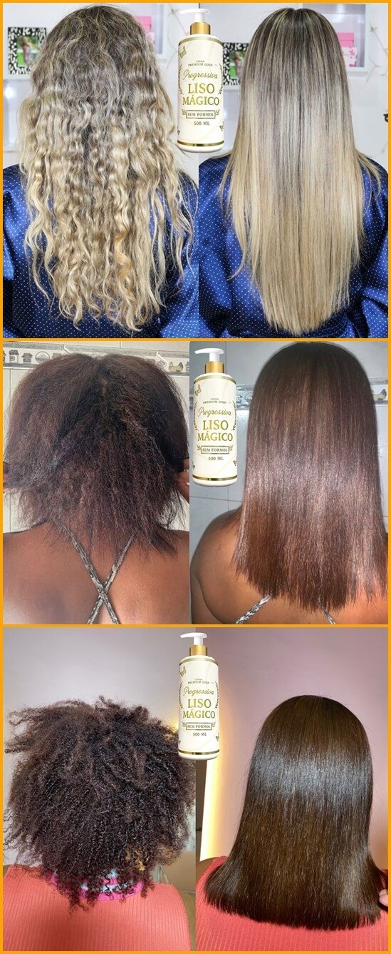 Três resultados antes e depois Liso Mágico